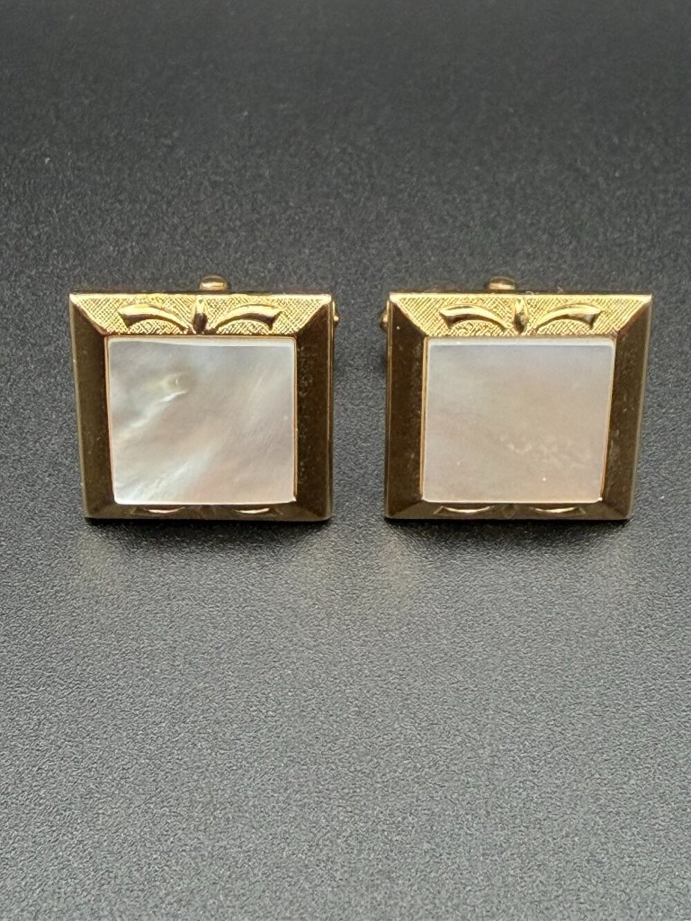 SWANK Cuff Links With Gold-Tone Engraved Frame and Mother-of-Pearl Inlay